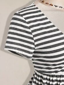 SHEIN ICON Women's Plus Size Black & Grey Striped 2 In 1 T-Shirt - Grey - View 6