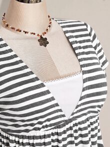 SHEIN ICON Women's Plus Size Black & Grey Striped 2 In 1 T-Shirt - Grey - View 10