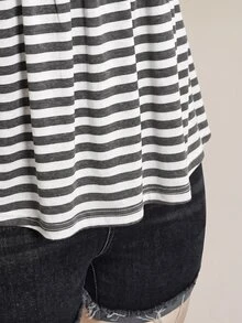 SHEIN ICON Women's Plus Size Black & Grey Striped 2 In 1 T-Shirt - Grey - View 12