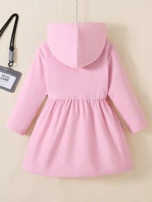 SHEIN Explorewe 女童粉色雙排扣抓絨內裡連帽夾克，可愛學院風徽章風衣，休閒喇叭下擺，秋冬保暖保溫外套 - 粉色 - 查看 2