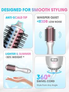 SHEGLAM HAIR Cool Shield Blowout Brush Pro,2.8"/72mm Hot & Cool Air Blow Dryer Brush,Hot-Air Styler,Cool Shield Tech,33000 Rpm,Cool Air Sets Styles Reduced Frizziness,3 Temps & Speeds,360° Swivel Cord For All Lengths & Textures - Silver - View 10
