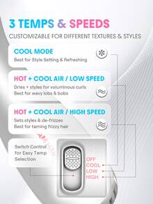 SHEGLAM HAIR Cool Shield Blowout Brush Pro,2.8"/72mm Hot & Cool Air Blow Dryer Brush,Hot-Air Styler,Cool Shield Tech,33000 Rpm,Cool Air Sets Styles Reduced Frizziness,3 Temps & Speeds,360° Swivel Cord For All Lengths & Textures - Silver - View 9