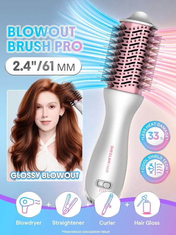 SHEGLAM HAIR فرشاة تجفيف الشعر الاحترافية بتقنية كول شيلد، 2.8 بوصة/72 مم، فرشاة تجفيف بالهواء الساخن والبارد، تقنية كول شيلد، 33000 دورة في الدقيقة، هواء بارد لتثبيت التسريحات وتقليل التجعد، 3 درجات حرارة وسرعات، سلك دوار 360 درجة لجميع الأطوال والأنواع. هدية لون القرنفل ماكياج شاطئ المهرجانات العناية بالشعر أجازة صيف إكسسوارات الشعر العودة إلى المدرسة يسافر