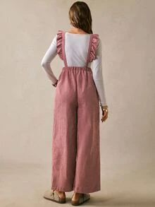 Boho Mama Maternity Fashion Versatile Button Ruffle Hem Jumpsuit Casual Birth Gender Reveal Pregnancy Summer Autumn Outfit Country Concert Cute Chic Going Out - Pink - View 4