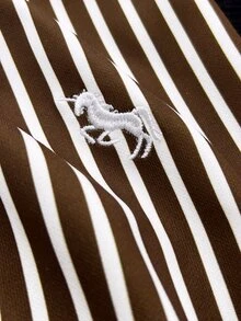 Balvessa 女款棕色兩件式運動套裝，獨角獸刺繡全開襟連帽外套 + 棕色與白色條紋抽繩寬腿長褲，極簡風套裝，居家服，週末健身、散步、購物、咖啡、日常街頭穿搭、旅行穿搭 - 彩色 - 查看 4