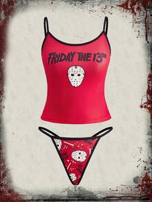 Friday the 13th X ROMWE 恐怖電影聯名款女用無線無肩帶內衣內褲套裝 - 彩色 - 查看 1