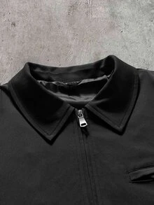 AXEPEAK 男士休閒純色拉鍊長袖夾克，適合日常穿著 - 黑色 - 查看 3