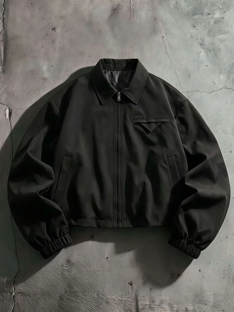 AXEPEAK Men's Casual Solid Color Zip-Up Long Sleeve Jacket For Daily Wear - Black - View 1