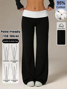 SHEIN PETITE 女款拼色休閒百搭日常穿著長褲 - 彩色 - 查看 1