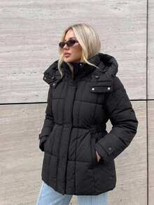 DAZY Jaket Berkerudung Serbaguna untuk Wanita di Musim Dingin - Hitam - View 5