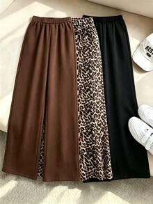 1 Pc Random Girls' Straight Leg Sweatpants In Black, Dark Brown, Brown, Leopard Print Pattern Printe - Multicolor - View 2