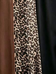 1 Pc Random Girls' Straight Leg Sweatpants In Black, Dark Brown, Brown, Leopard Print Pattern Printe - Multicolor - View 5