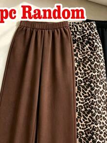 1 Pc Random Girls' Straight Leg Sweatpants In Black, Dark Brown, Brown, Leopard Print Pattern Printe - Multicolor - View 4