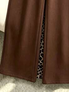 1 Pc Random Girls' Straight Leg Sweatpants In Black, Dark Brown, Brown, Leopard Print Pattern Printe - Multicolor - View 3