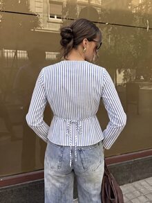 Siren Gaze Women's Striped Casual Versatile Daily Wear Shirt - Blue and White - View 6