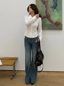 DAZY 純色翻領修身短袖白色女款襯衫長袖秋季 - 白色 - 查看 4