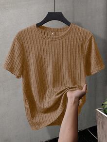 Manfinity Homme Men's Solid Color Crew Neck Short Sleeve T-Shirt - Brown - View 3