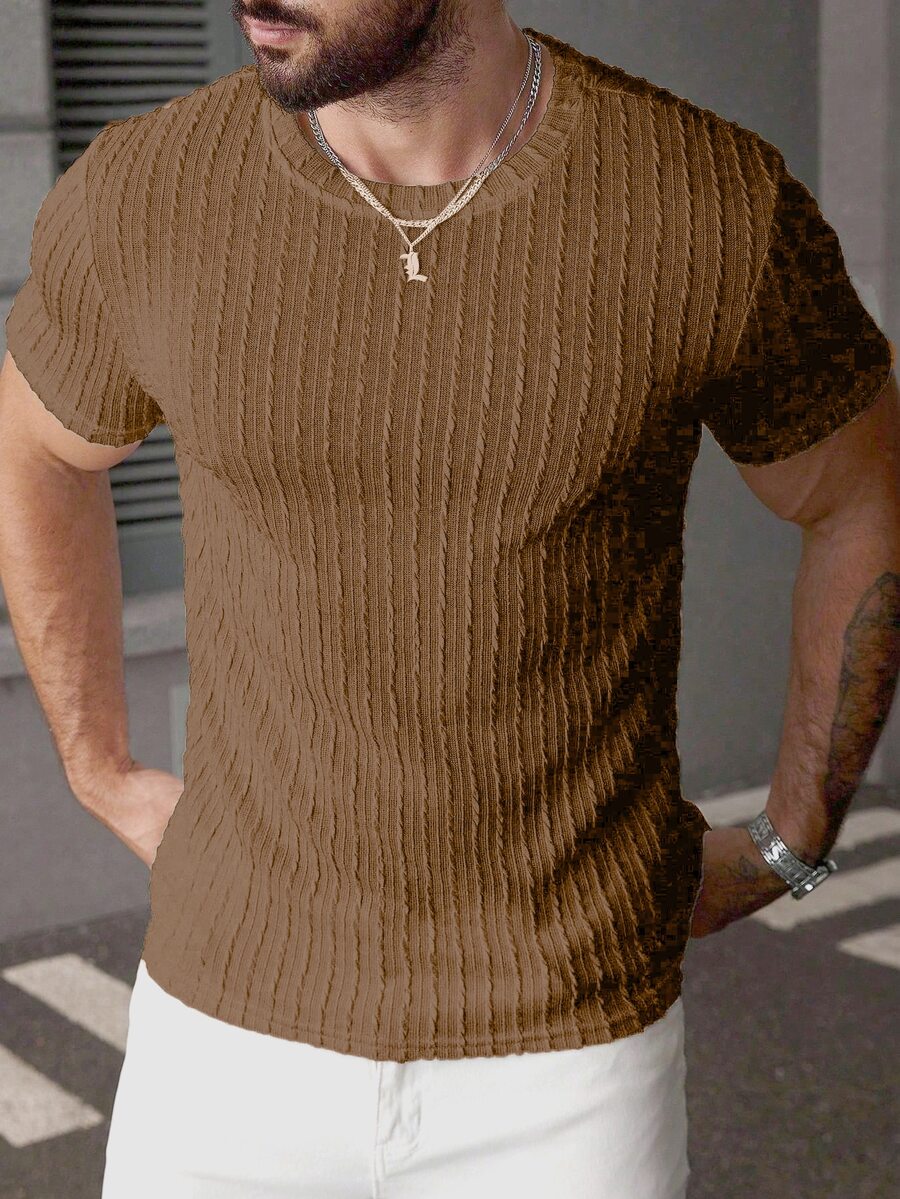 Manfinity Homme Men's Solid Color Crew Neck Short Sleeve T-Shirt - Brown - View 1