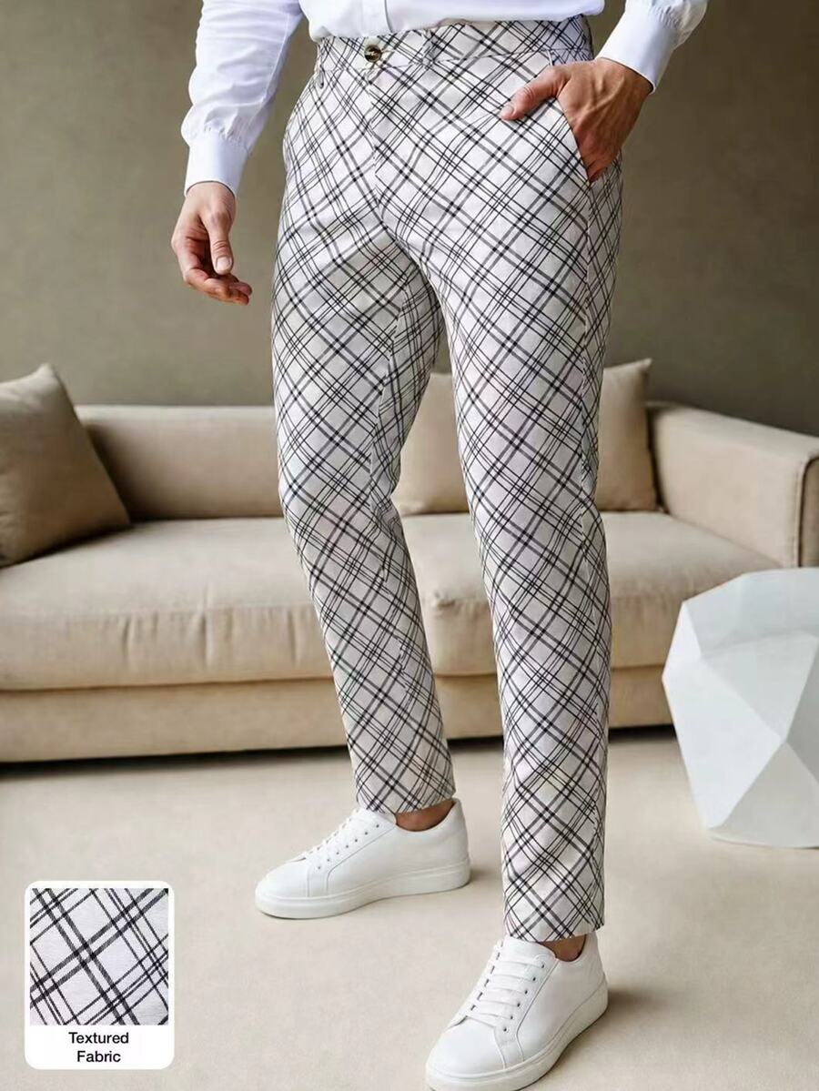 Calvornis Men's Casual Business Suit Pants, Made Of Plaid Fabric, Suitable For Daily Commute, Relaxed Work Environment Or Semi-Formal Occasions, Also An Ideal Gift For Boyfriend And Husband - Multicolor - View 1