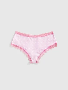 Strawberry Shortcake | ROMWE Cute Strawberry Collaboration Lace Patchwork Polka Dot Bow Non-Wired Women's Lingerie Set - Pink - View 7