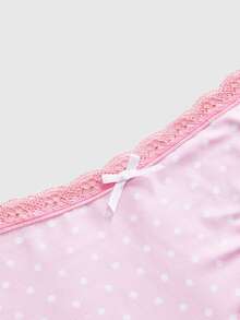 Strawberry Shortcake | ROMWE Cute Strawberry Collaboration Lace Patchwork Polka Dot Bow Non-Wired Women's Lingerie Set - Pink - View 5