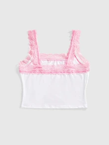 Strawberry Shortcake | ROMWE Cute Strawberry Collaboration Lace Patchwork Polka Dot Bow Non-Wired Women's Lingerie Set - Pink - View 9