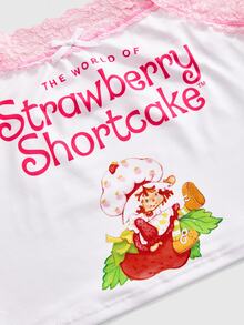 Strawberry Shortcake | ROMWE Cute Strawberry Collaboration Lace Patchwork Polka Dot Bow Non-Wired Women's Lingerie Set - Pink - View 3