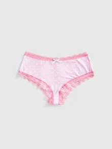 Strawberry Shortcake | ROMWE Cute Strawberry Collaboration Lace Patchwork Polka Dot Bow Non-Wired Women's Lingerie Set - Pink - View 6