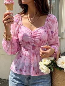 Modelyn 新款春夏蝴蝶印花雪纺衬衫，收腰显瘦设计 - 彩色 - 查看 9