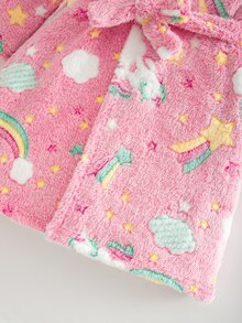SHEIN 女童舒適極簡雲朵印花長袖連帽睡袍家居服 秋季 - 粉色 - 查看 10