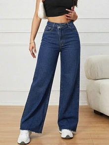 SHEIN ICON Women's Casual Versatile Everyday Denim Jeans With Pockets And Buttons - Dark Wash - View 7