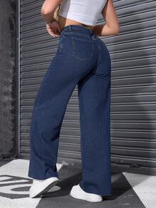 SHEIN ICON Women's Casual Versatile Everyday Denim Jeans With Pockets And Buttons - Dark Wash - View 2