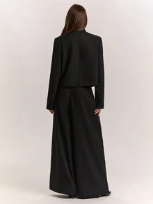 SHEIN BAE Women's Solid Color Long Sleeve Jacket And Pants Suit Set - Dark Grey - View 2
