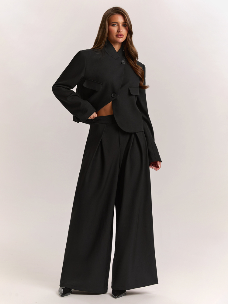 SHEIN BAE Women's Solid Color Long Sleeve Jacket And Pants Suit Set - Dark Grey - View 5