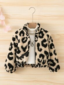 Emery Rose Kids Emery Rose Kids 女童針織仿皮草豹紋休閒立領秋冬夾克外套 - 彩色 - 查看 5