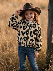 Emery Rose Kids Emery Rose Kids 女童針織仿皮草豹紋休閒立領秋冬夾克外套 - 彩色 - 查看 3