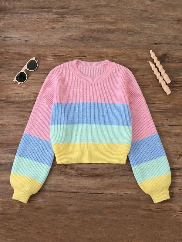 Fall Clothes Winter Teen Girls Multicolor Cute Round Neck Long Sleeve Sweater Pullover, Back To School, Warm Cozy, Festival Outfits Christmas