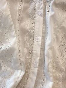 Franclia Solid Color Embroidered Lace Trim Short Casual Office Blouse For Women Croptop - White - View 4