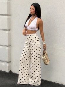 Rivivi 女款時尚波點印花鈕扣口袋寬鬆牛仔褲 - 米色 - 查看 3