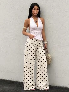 Rivivi 女款時尚波點印花鈕扣口袋寬鬆牛仔褲 - 米色 - 查看 7