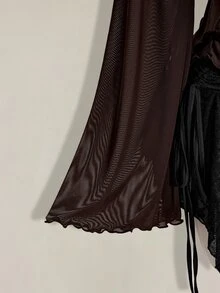 SHEIN ICON Women's Plus Size Mesh Asymmetrical Hem Top Fall - Brown - View 5
