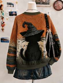Lalippa Women's Regular Fit Christmas Cat Digital Print Crew Neck Sweatshirt - Multicolor - View 2
