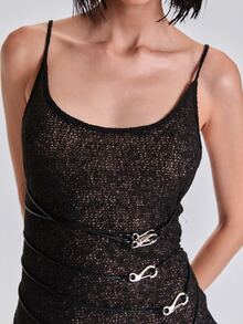 ROMWE Vestido mini ajustado con tirantes finos y hebilla, estilo rock milenario Y2K, para verano/primavera - Negro - Ver 9
