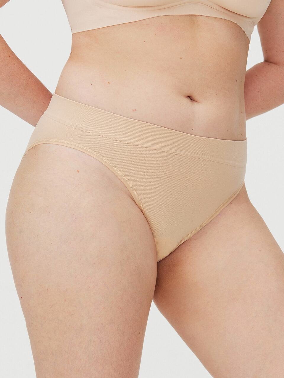 3-Pack Mid Waist Seamless Basic Briefs Women Underwear Panties Set-All Nude