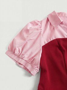 SHEIN MOD Plus Size Blue And White Striped Patchwork Black Elegant Commuter 2 In 1 Suit Dress Back-To-School Formal Graduation Red And White Summer Casual - Burgundy - View 3