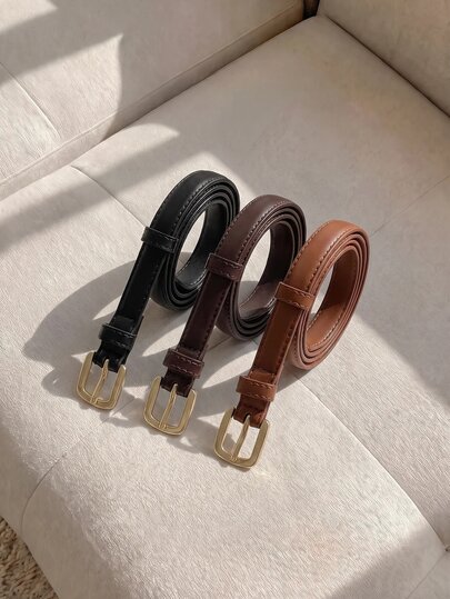 Resyla 2pcs Needle Buckle Women's Casual Minimalist Thin Belt, Versatile PU Leather Belt For Jeans, Skirts, Pants, All Season Fall, Autumn, Halloween