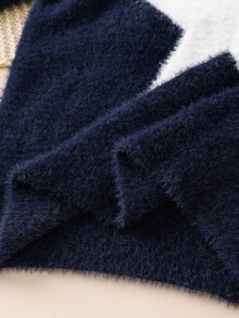 SHEIN 兒童青少年男孩休閒學院風復古款柔軟舒適圓領套頭海軍藍毛衣，適合秋冬、學校、家庭聚會、開學季、運動、秋季穿搭、冬季穿搭、生日派對 - 彩色 - 查看 5