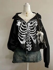 Sparklyn 青少年女孩秋冬休閒時尚運動衫，隨機1件，萬聖節蜘蛛圖案，拉鍊式運動衫，舒適秋季運動衫 - 彩色 - 查看 5