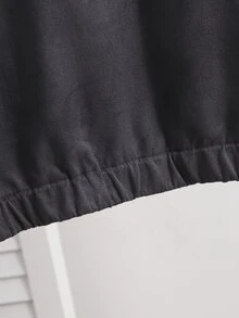 SHEIN 女款新中式青蛙扣麂皮夾克，春秋復古立領條紋側拼色寬鬆休閒國潮運動短版夾克上衣 - 灰色 - 查看 5