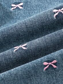 SHEIN ChillGRL Teen Girl Casual Embroidered Bow Wide Leg Aesthetic Jeans Fall Winter - Blue - View 5